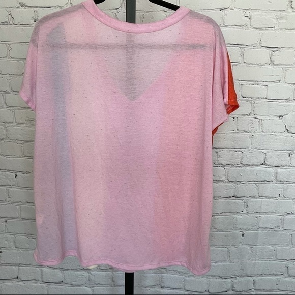 Entro Linen Blend Color Block Rainbow V-Neck Shirt - Picture 2 of 4